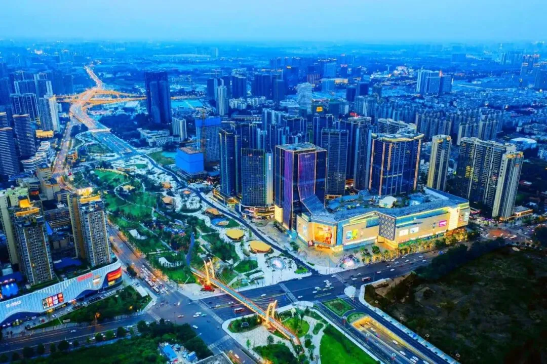 Lush green park in Jinniu District Chengdu with walking paths