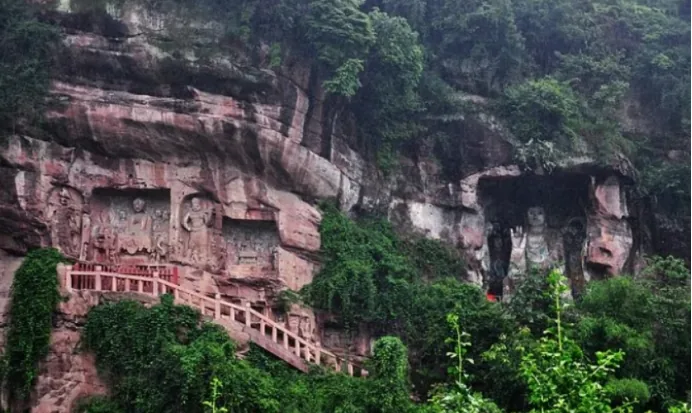 Buddhist cliff carvings at Qionglai Grottoes in Chengdu
