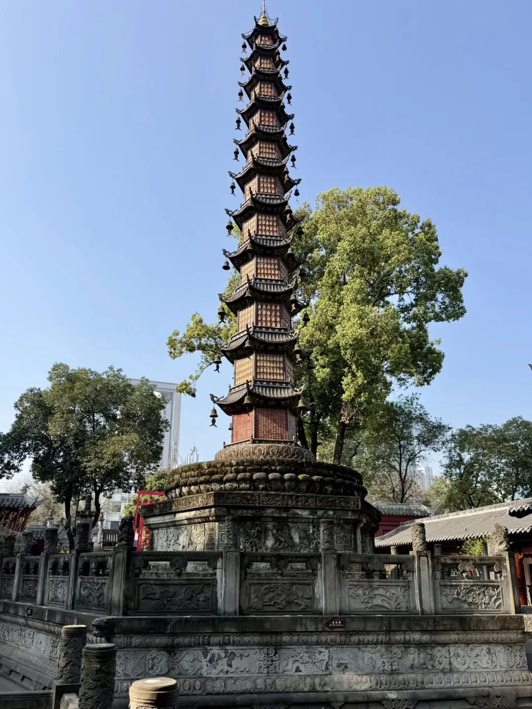 The Thousand-Buddha Peace Pagoda at Wenshu Monastery with carved details