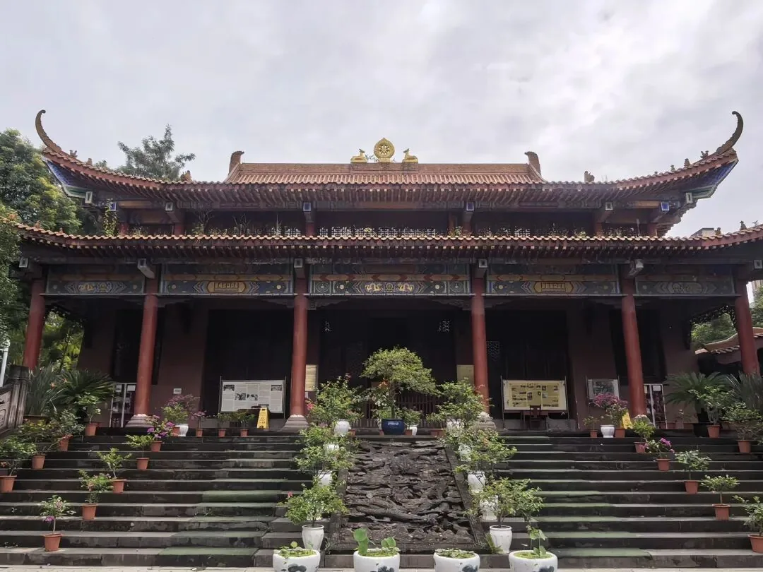 Ancient Tiexiang Temple with red walls and quiet courtyard