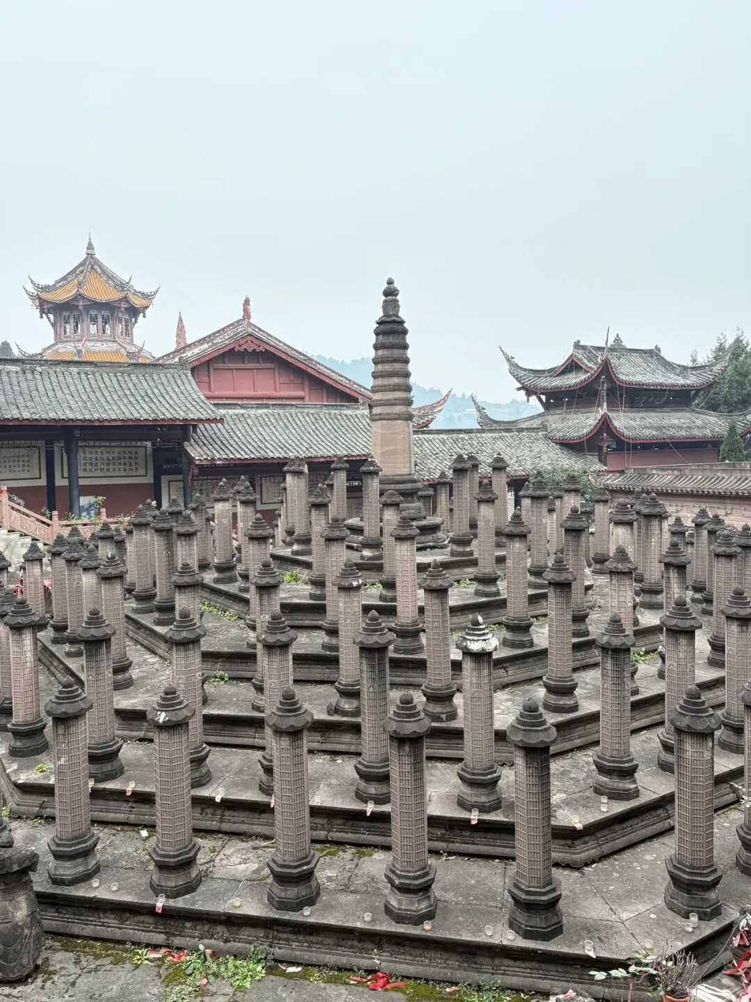 168 stone pagodas arranged in a grid at Sanxue Chan Monastery