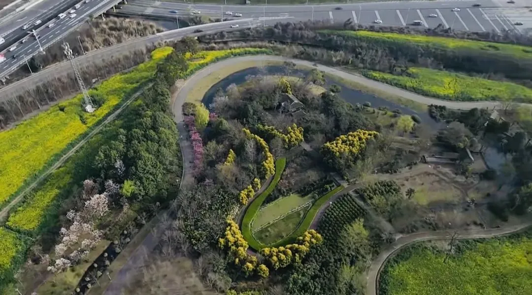 Car driving into the free parking area of the garden