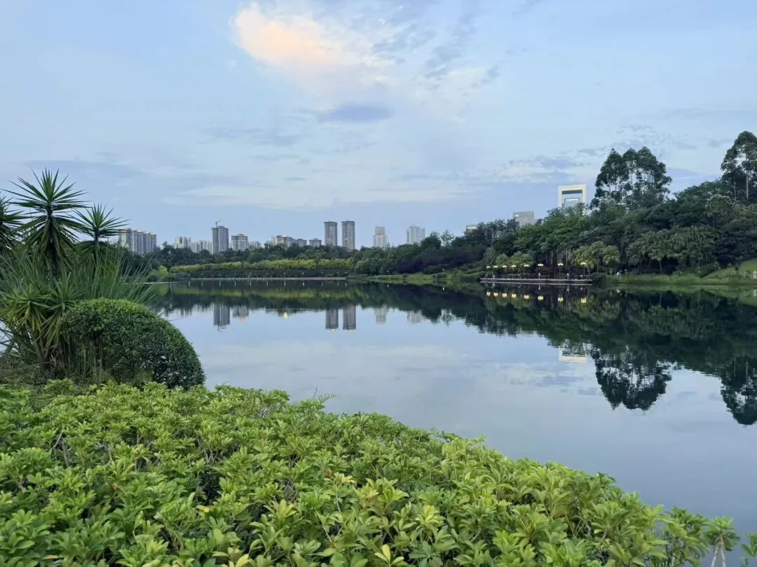 Clear waters of Zhengxing Creek surrounded by high-rise buildings