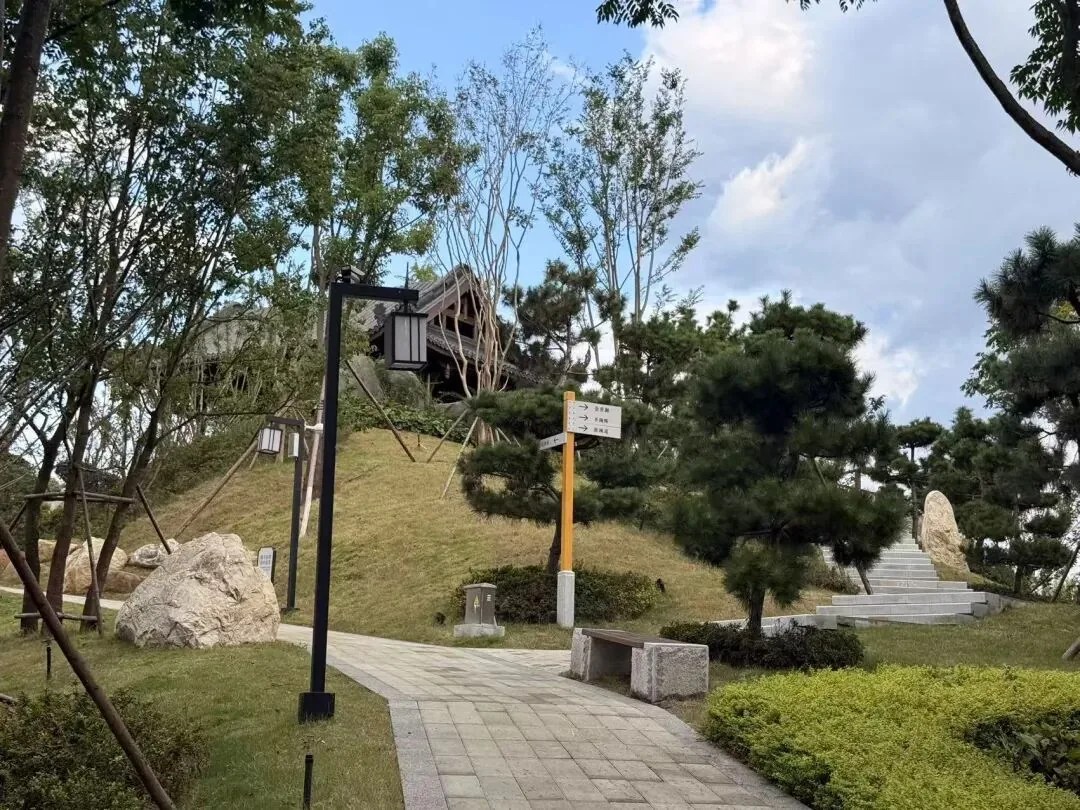 Chengdu city park with lake and lawn, typical urban green space