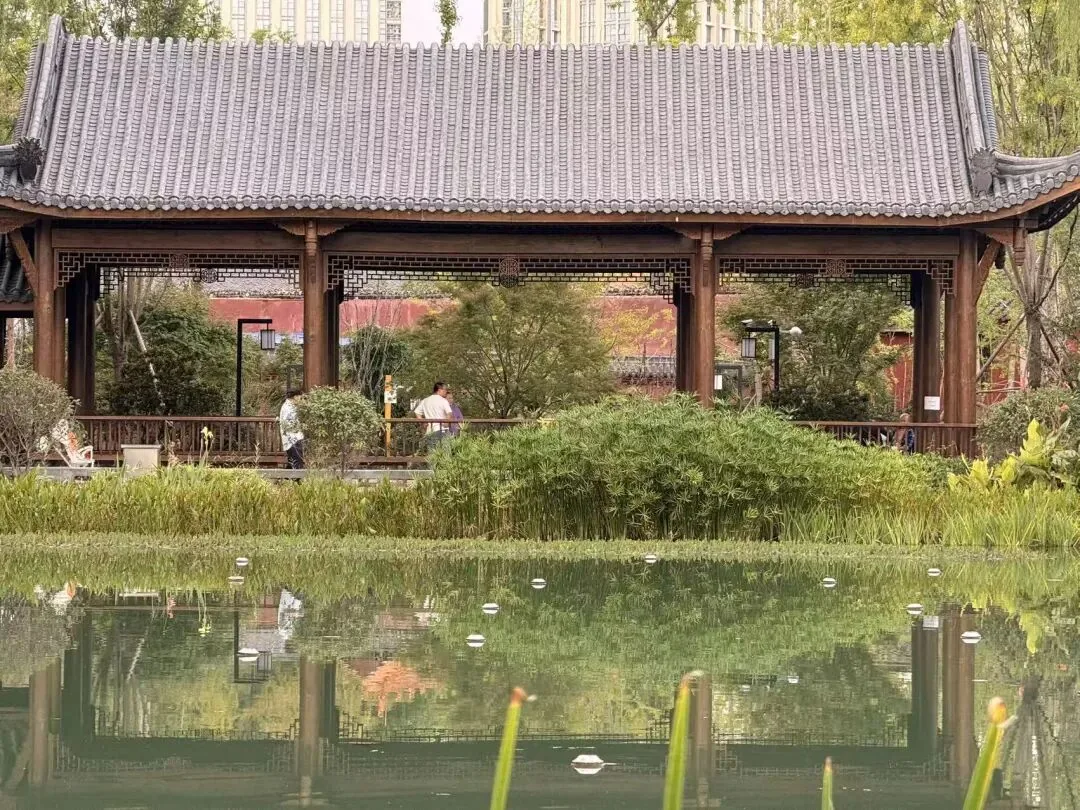 Song Dynasty style architecture with yellow walls and flying eaves in Zhaojueli