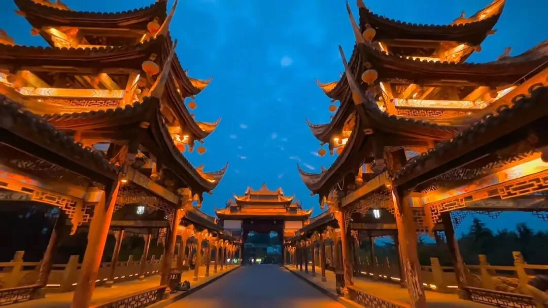 Fire dragon lantern dance performance during a festival in Huanglongxi