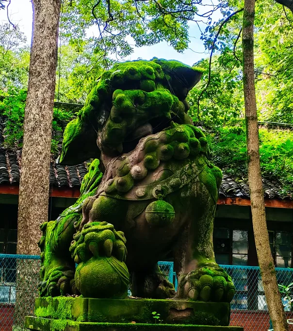 Qing Dynasty stone lion pair at Longcang Temple second gate