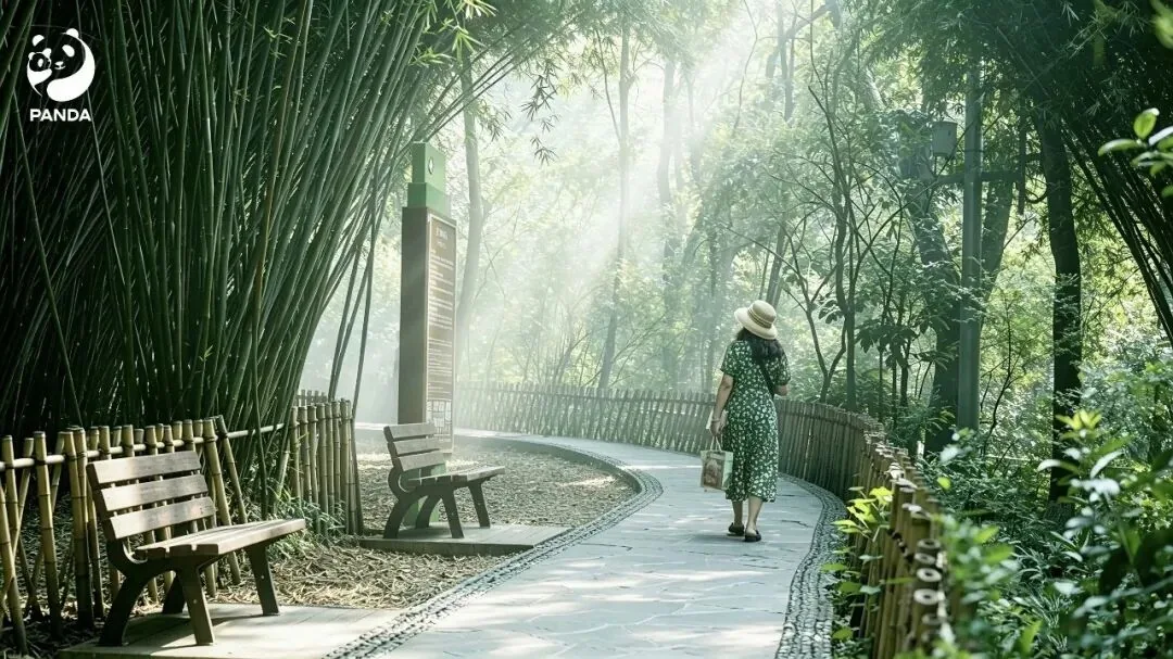 Old area path lined with tall trees providing shade