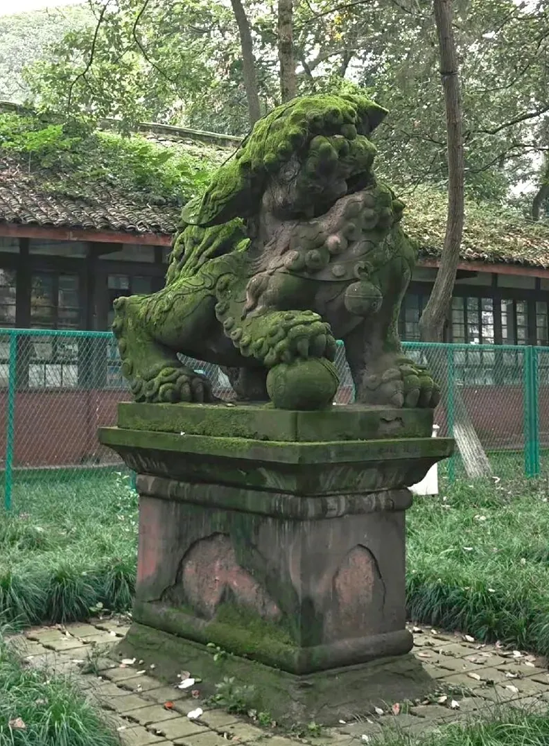 Giant stone lions at Longzang Temple, largest in western Sichuan