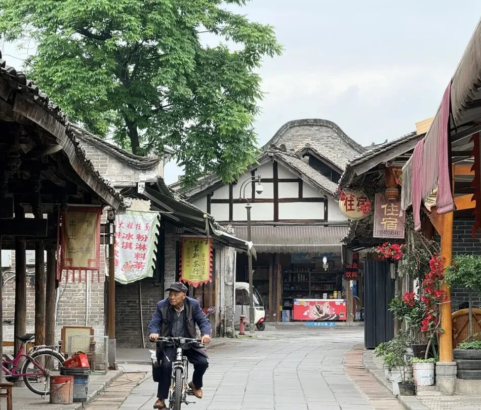 Riverside view of Xinchang Ancient Town in Dayi, western Sichuan