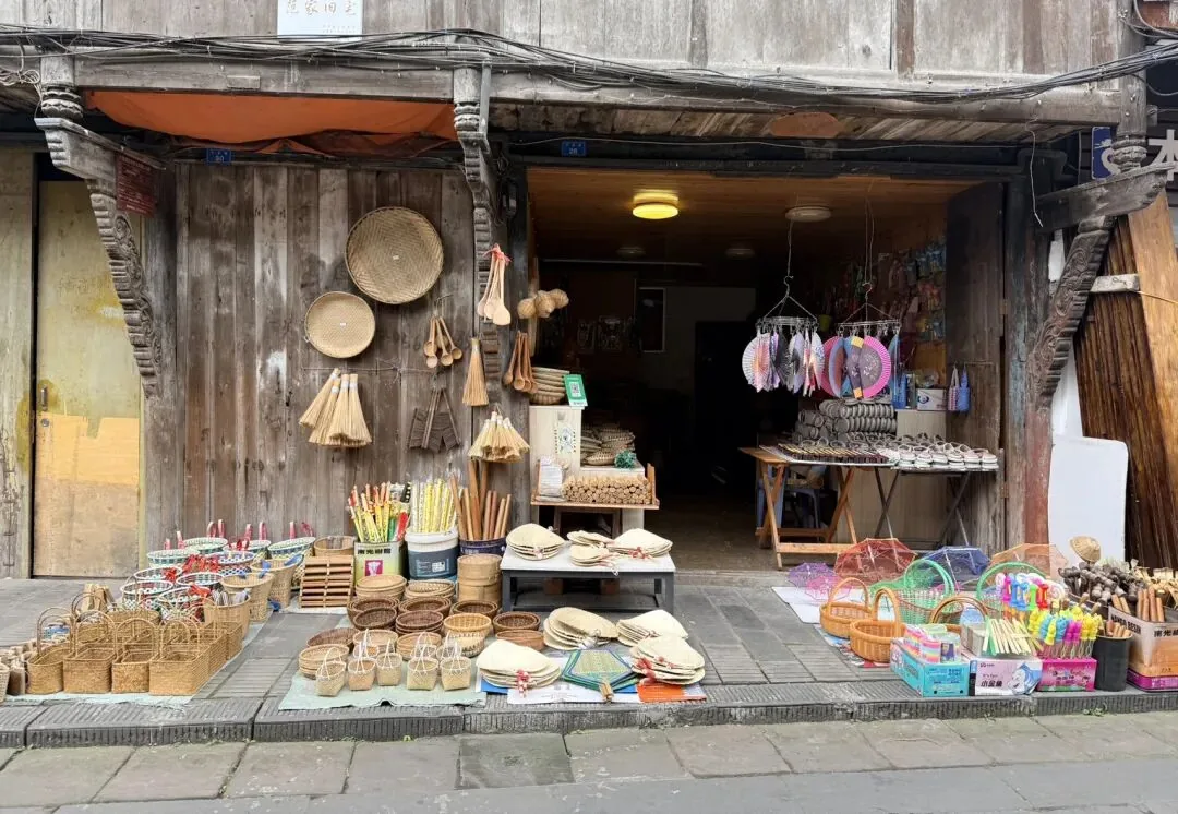Local shops and teahouses along the old street in Xinchang